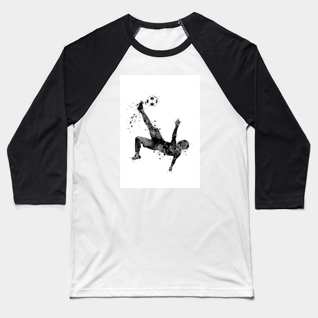 Boy Soccer Player Bicycle Kick Black and White Painting Baseball T-Shirt by LotusGifts